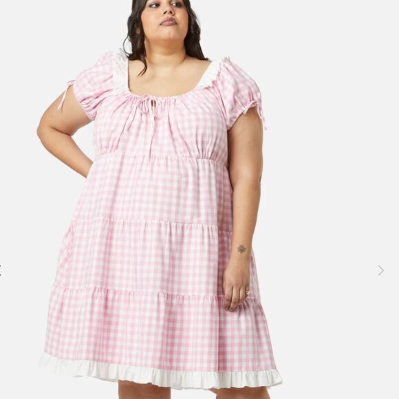 Dangerfield Curve Picnic Party Ruffle Dress Size 22 Pink Gingham Plus Size Cute - Picture 1 of 16